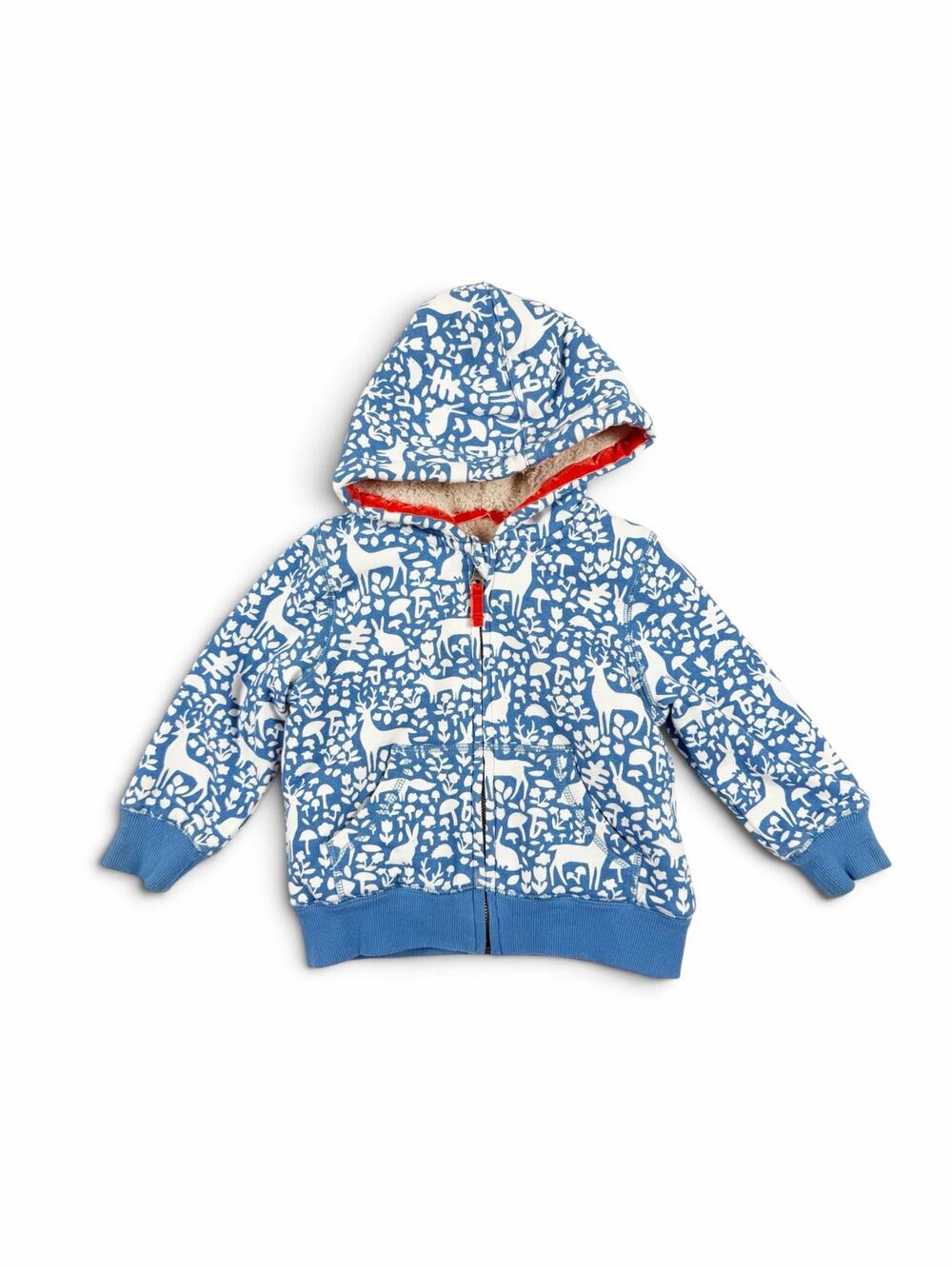 Mini Boden Woodland Friends Sherpa Lined Zip Hoodie Blue 2-3